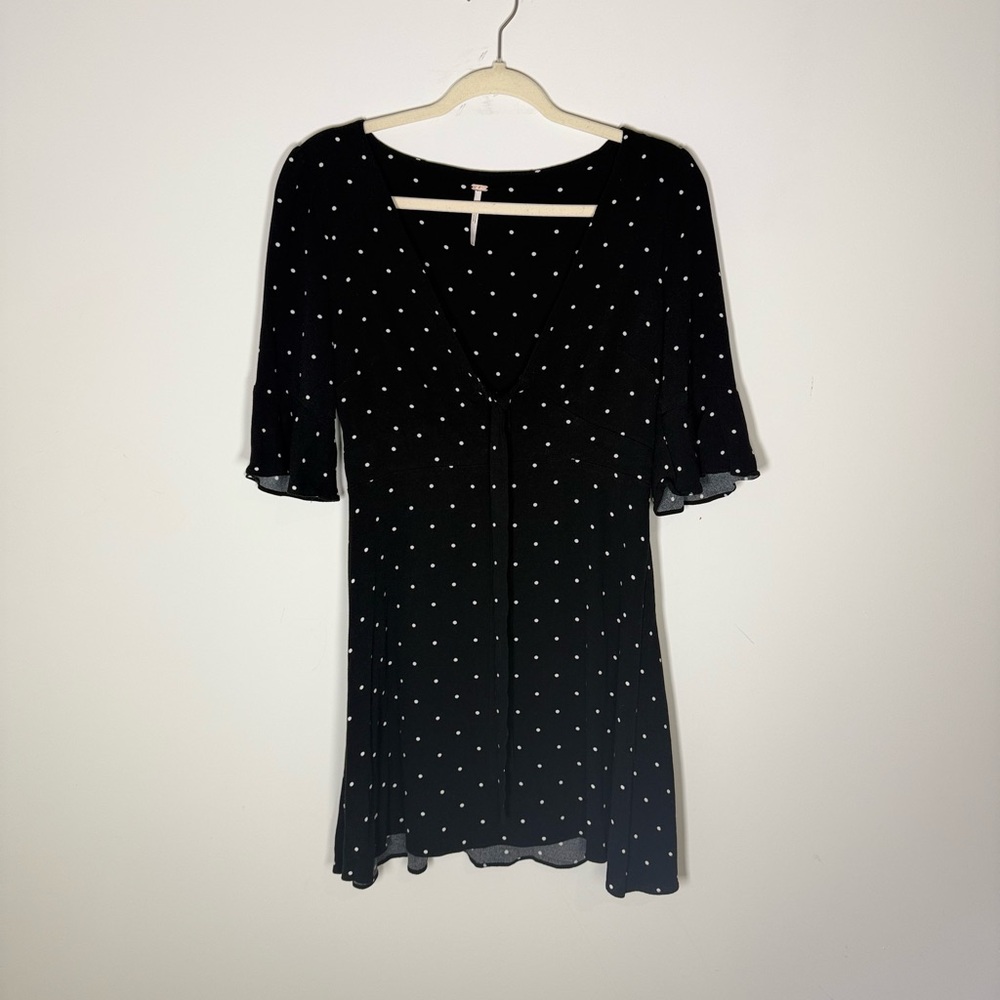 Free People Retro Polka Dot V-Neck Flutter Sleeve Mini Dress S